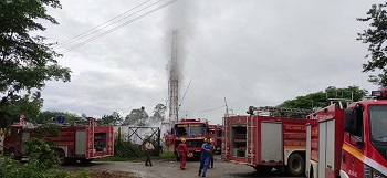 在阿萨姆邦印度石油公司的Baghjan油田吹爆